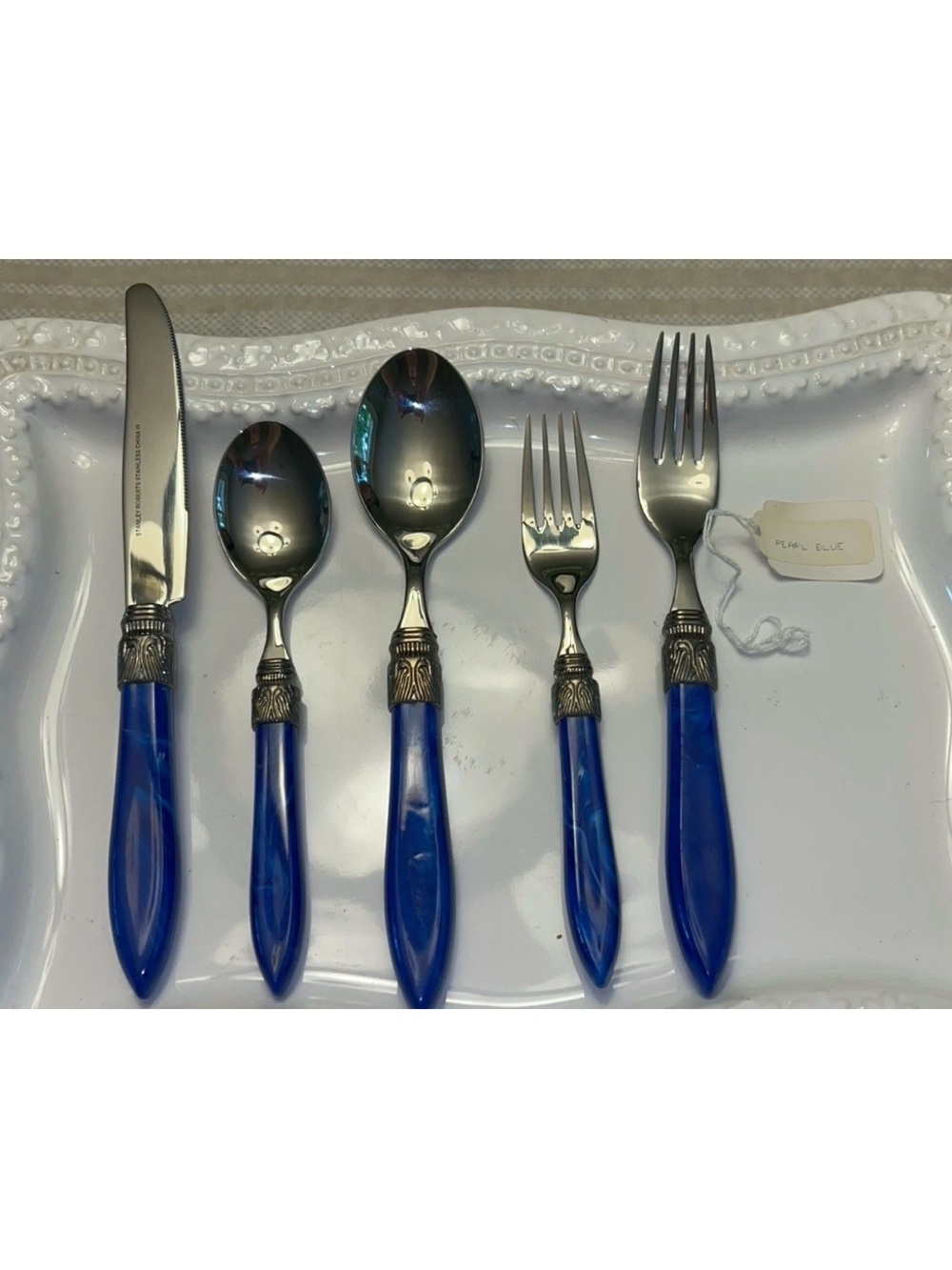 Vintage Stanley Roberts Single Set 5- Piece Place Setting In Perlecent Blue NWT